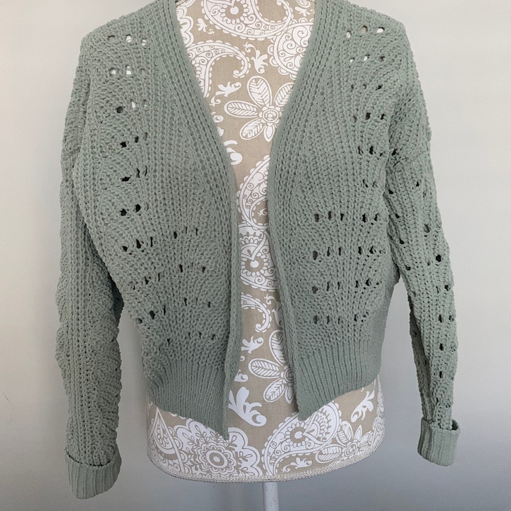 Sage green knit sweater/ cardigan